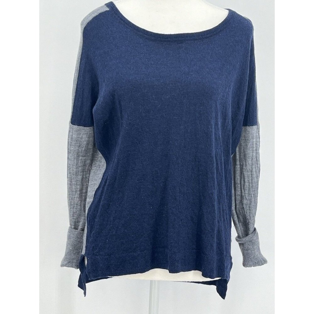 MADEWELL Rowhouse Blue Grey Colorblock Merino Wool Sweater Crew Neck sz M  B1905